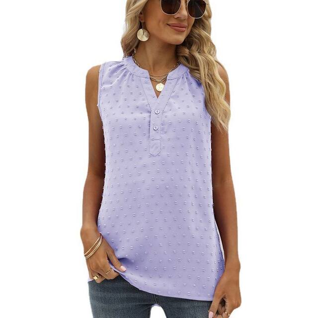 European and American women's clothing Amazon summer new solid color chiffon shirt loose V-neck jacquard sleeveless casual vest shirt