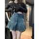 Retro high waist denim a-line shorts for women large size fat mm hot girl skirt washing cotton commuting pleated short skirt