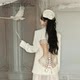 BB BLUE retro, fashionable, loose and versatile medieval waist, thin printed suit outer jacket female

