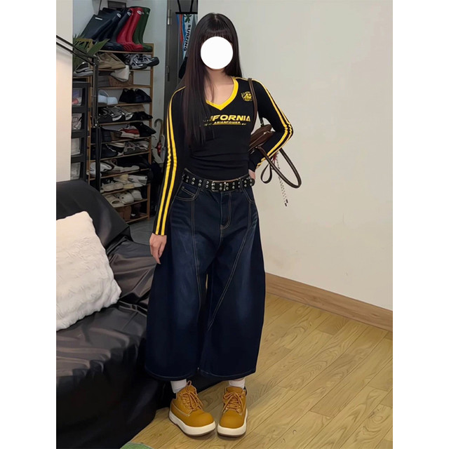 Large size fat mm American back embroidered scimitar pants jeans for women's summer new wide-leg cropped pants shorts