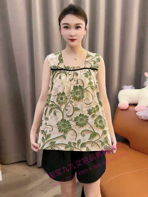 Square collar ice silk air conditioner cut-sleeved shirt for women in summer new style breathable quick-drying loose slimming sleeveless top