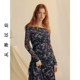 Since then, French cheongsam skirt printed dress long skirt one-shoulder skirt long sleeve dress women autumn and winter