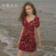 Since then, French floral dress short-sleeved tea skirt seaside vacation style red skirt women's summer new style