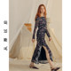Since then, French cheongsam skirt printed dress long skirt one-shoulder skirt long sleeve dress women autumn and winter