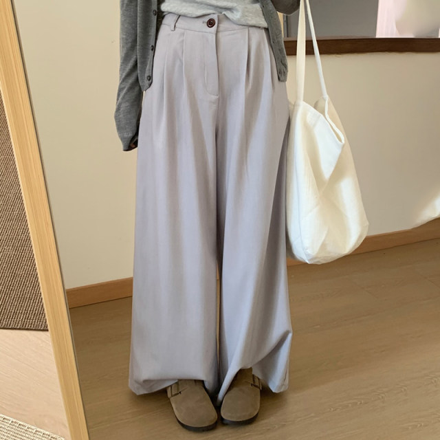 Simple commuting spring suit pants 2025 new Korean style drooping casual wide-leg pants high-waisted slim trousers