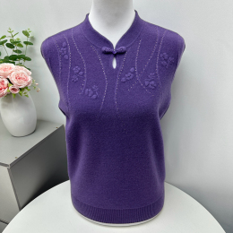 100% pure woolen mother autumn and winter cheongsam collar sweater women loose gas jacket middle-aged and elderly shirt