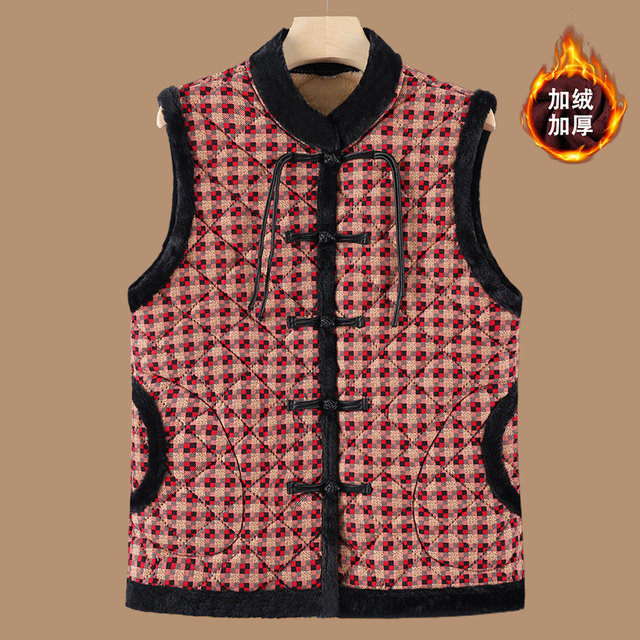 
Mom's buckle vest with velvet warm autumn and winter cotton coat middle-aged and elderly new Chinese style vest horse clip women's waistcoat