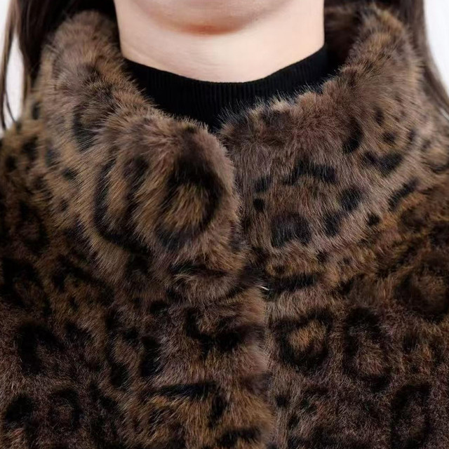 New winter leopard print fashion versatile fur coat stand collar temperament thickened warm and age-reducing fashionable cotton coat