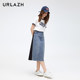 URLAZH Youlan New Retro Cotton Casual Age Reducing Spliced ​​Denim Skirt for Women