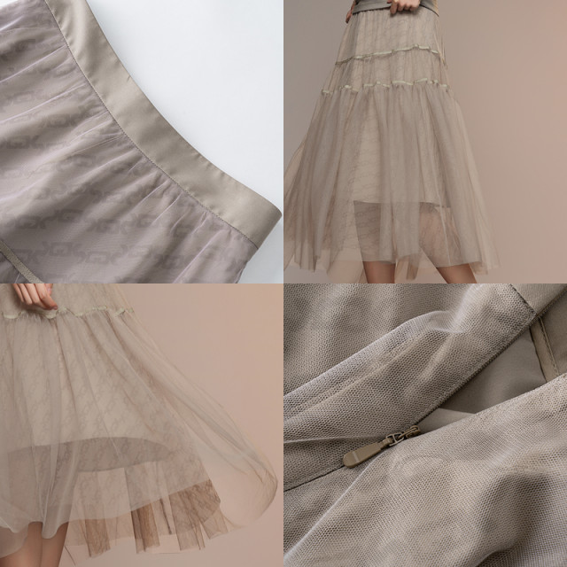 XG Snow Song Khaki Commuter Simple Skirt 2025 Summer New Irregular Mesh Design Mid-Long Skirt for Women
