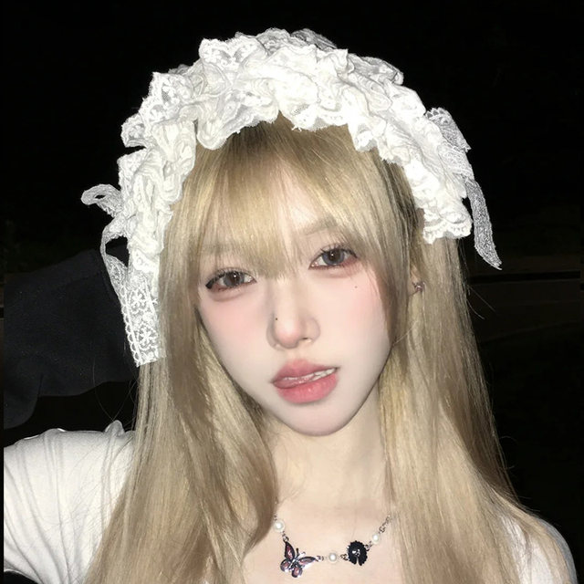 Elegant white lace lolita hair accessories for women cute sweet lolita headdress generation color lolita maid hair belt