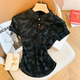 White new Chinese style tie-dye short-sleeved T-shirt for women in 2025 summer new stand collar to make them look slim and cover the flesh and shoulder top