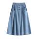 Denim skirt elastic waist solid color 2023 spring and summer new style literary mid-length large pocket button a-line skirt