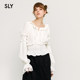 SLY Sweet Lady Style One-Line Collar Bow Flap Sleeve Lace Lace Shirt Women 038HAZ30-0281