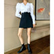 Xiaojingjia 2024 autumn and winter casual and fashionable solid color short skirt European and American street high waist A-line skirt small black skirt women