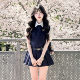 NANGOON original design versatile white waist-hugging shirt short-sleeved top sleeveless pleated dress suit
