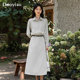 Duoyi 2024 autumn new casual commuter simple and fashionable belt elastic waist pocket high waist A-line skirt
