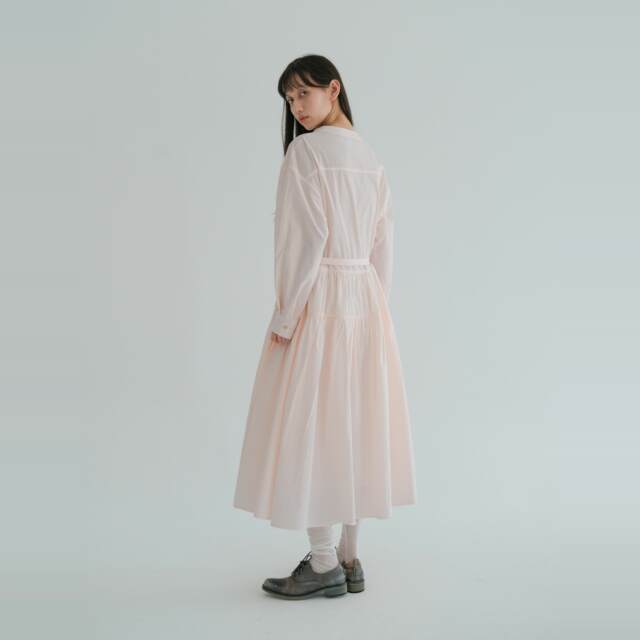 Herowrows Mama cotton light pink long-sleeved dress Lazy draped collar tethered strap large hem skirt