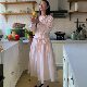 Herowrows Mama cotton light pink long-sleeved dress Lazy draped collar tethered strap large hem skirt
