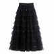 2024 spring and summer new French style sweet sequin spliced ​​mesh high waist big A-line cake skirt for women