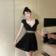 Sexy low-cut v-neck lace spliced ​​short-sleeved dress for work at nightclubs

