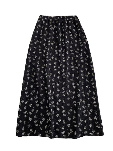 Retro floral skirt for women! Korean versatile elastic waist pleated in summer to make them look slim A-line casual long skirt black