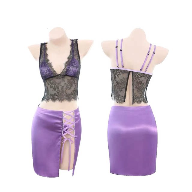 Charm mature woman sexy lace perspective top, secretary tight bag hip skirt qqny sex set uniform COS