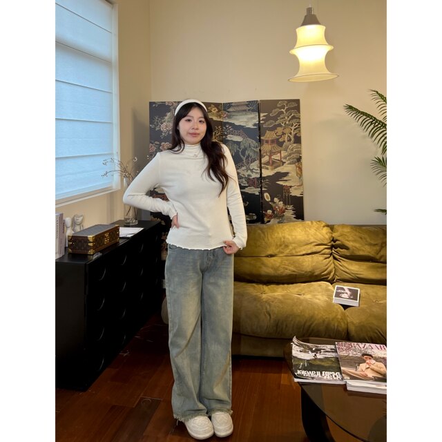 Meat rolls are slightly fat and large size women's autumn and winter style solid color slim sweater half turtle neck base fat mm fashionable top