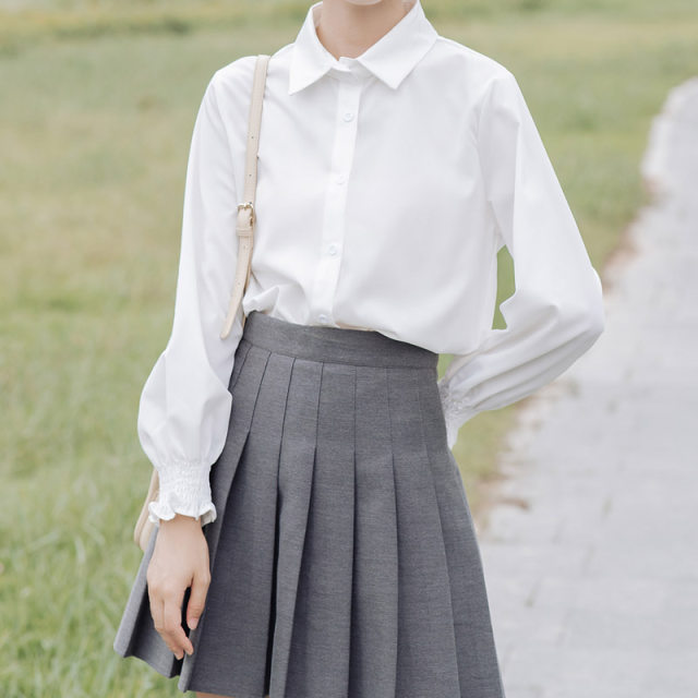 College style lace-up bow white shirt women's flared sleeves with vest base shirt long sleeve top autumn and winter new style
