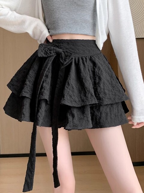 French retro ballet style fluffy cake skirt for women spring, autumn and summer a-line bow high-waist strap skirt