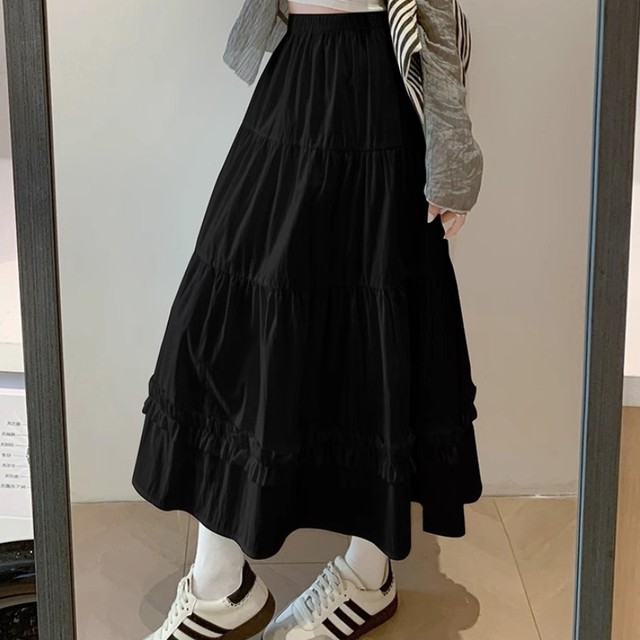French retro white skirt for women in spring and autumn, summer high-waisted A-line puffy lace cake skirt skirt