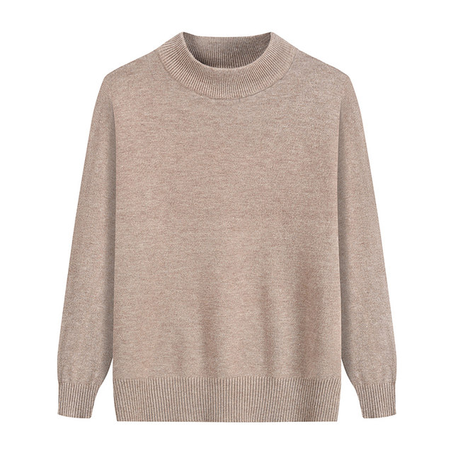 Middle-aged and elderly women's half-knitted turtleneck top autumn and winter mother grandma clothes solid color middle-aged bottom sweater
