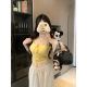 Hot girl pure pumping rope hollow suspender vest female bow, summer shoulder strap chest cushion, slim bottom top
