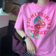 Mr. Mark's homemade cherry pattern rose pink white pure cotton comfortable loose Korean version sweet short-sleeved T-shirt for women