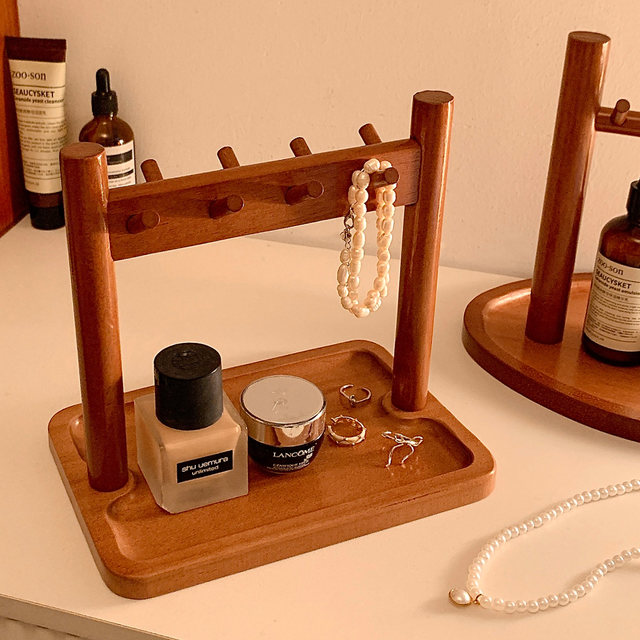 Retro solid wood jewelry box desktop earring necklace ring storage plate hand jewelry rack ornament debris storage rack