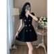The famous lady is fashionable, waist-tight, slim, A-line double-breasted temperament and elegant OL style commuting summer V-neck suit dress