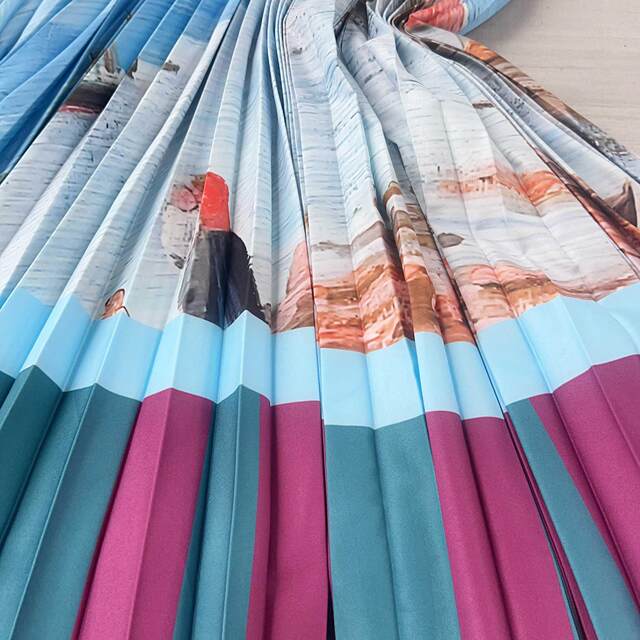 Autumn Korean version commuting pleated high waist slim A-line skirt versatile retro smudge printed chiffon mid-length skirt
