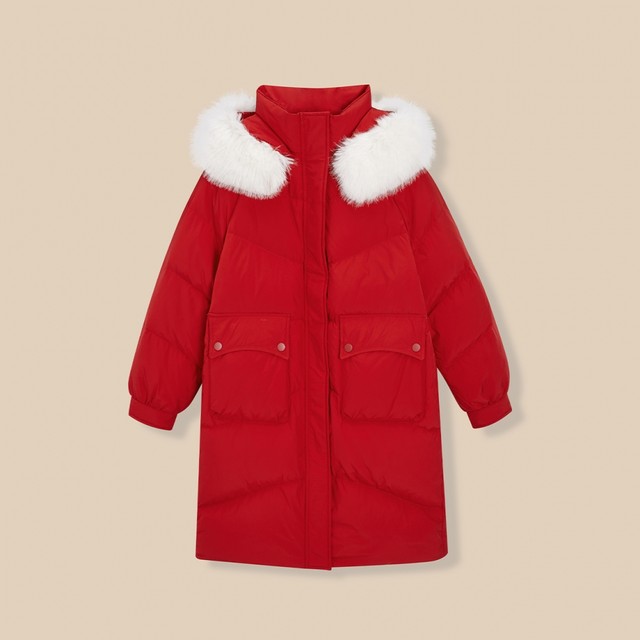 IEF/Aiyi 2024 Winter New Fashion Big Mao Terry Hooding Large size Slim and warm down long jacket