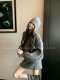 WENWAN gray loose round neck pullover sweater + high-waisted slim knitted skirt
