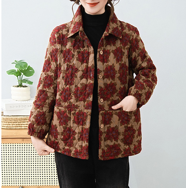 
Middle-aged and elderly mothers' clothing, velvet thickened cotton-padded clothes, winter new floral fashionable grandma's small cotton-padded jacket for women