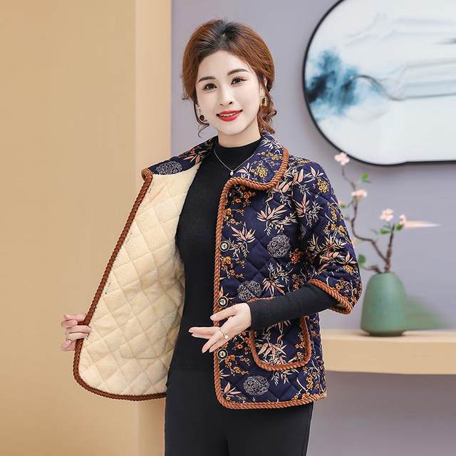 Mom pretend to be autumn and winter new thick short -sleeved cotton jackets Middle -aged and elderly women with velvet large size half -sleeved cotton jacket vest