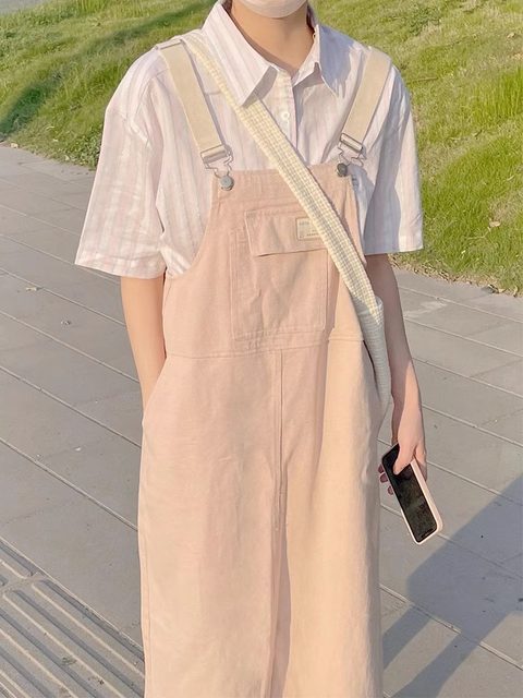 Fat mm pear-shaped body pink strap skirt large size loose and slim Japanese style belly-covering and age-reducing mid-length dress