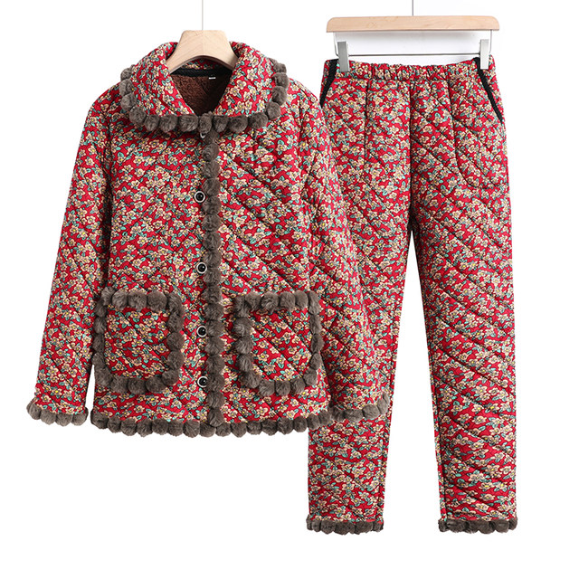 Middle-aged and elderly women plus size plus velvet cotton coat winter clothing mother's clothing cotton jacket special body cotton pants suit for the elderly