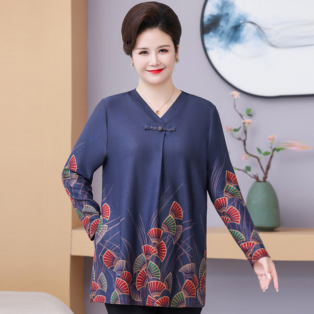 2025 new fashionable mother spring clothes plus fat base shirt long sleeve middle-aged and elderly people extra-large size spring and autumn top for women
