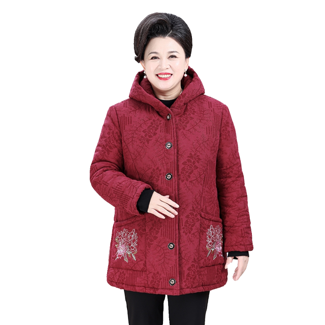 Middle-aged and elderly women's fattened and velvet cotton-padded clothes, grandma's winter clothes, mother's cotton-padded jacket, extra large size old lady's thickened cotton-padded clothes