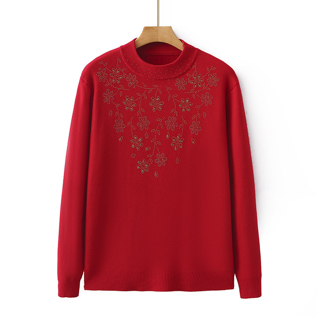 Mom's autumn and winter new style plus fat plus size middle-aged fashionable plus velvet middle-aged and elderly women's baseband thick sweater