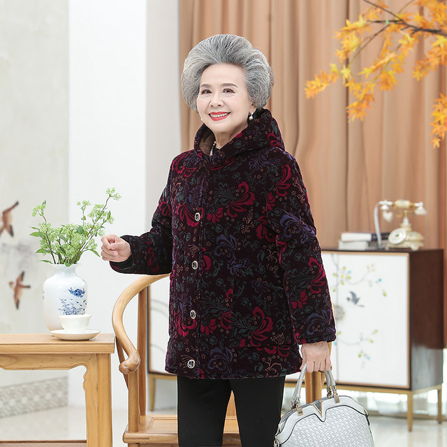 Winter clothing for middle-aged and elderly women, mothers, extra-large size cotton-padded coats, grandma's winter cotton-padded jackets, plus velvet and thickened cotton-padded clothes