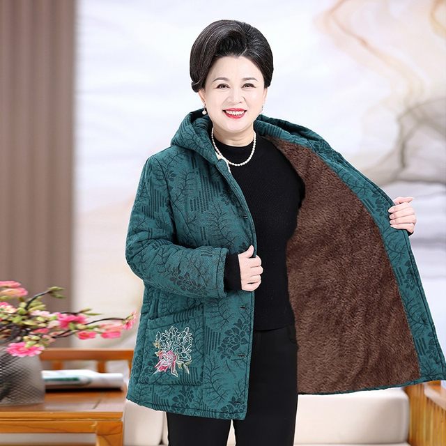 Middle-aged and elderly women's fattened and velvet cotton-padded clothes, grandma's winter clothes, mother's cotton-padded jacket, extra large size old lady's thickened cotton-padded clothes