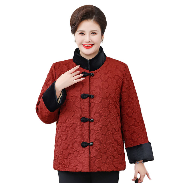 2025 new velvet and thickened mother's autumn and winter clothing women's plus size plus size western style middle-aged and elderly special Tang suit jacket