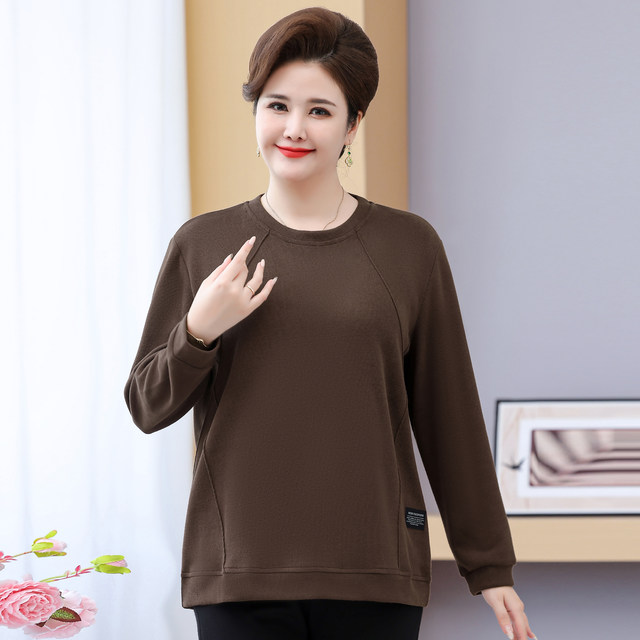 2025 new mother autumn long-sleeved T-shirt plus fat plus size sweatshirt middle-aged and elderly spring and autumn special tops for women